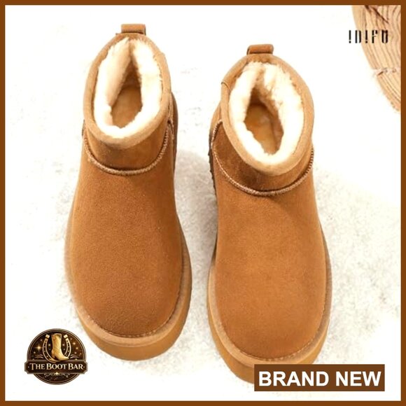 Platform Ankle Boots with Faux Fur Lining Slip On Winter Snow Boots - Picture 6 of 7